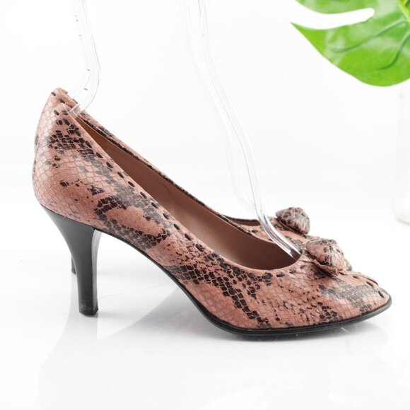 Franco Sarto Women Pump Size 7.5 Pink Snakeskin Leather Peep Toe Heel Dress Shoe - Picture 5 of 13